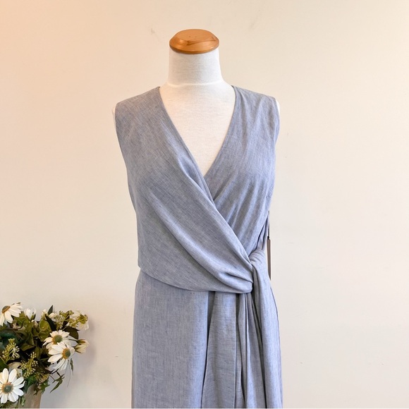 NWT Halogen Chambray Faux Wrap Sheath Dress Size Large - Picture 2 of 12